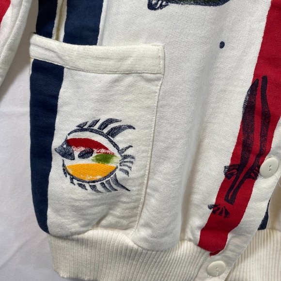 Play Alegre Nautical Print Ivory Long Sleeve Cardigan Sweater EUC Women One Size - Picture 12 of 14
